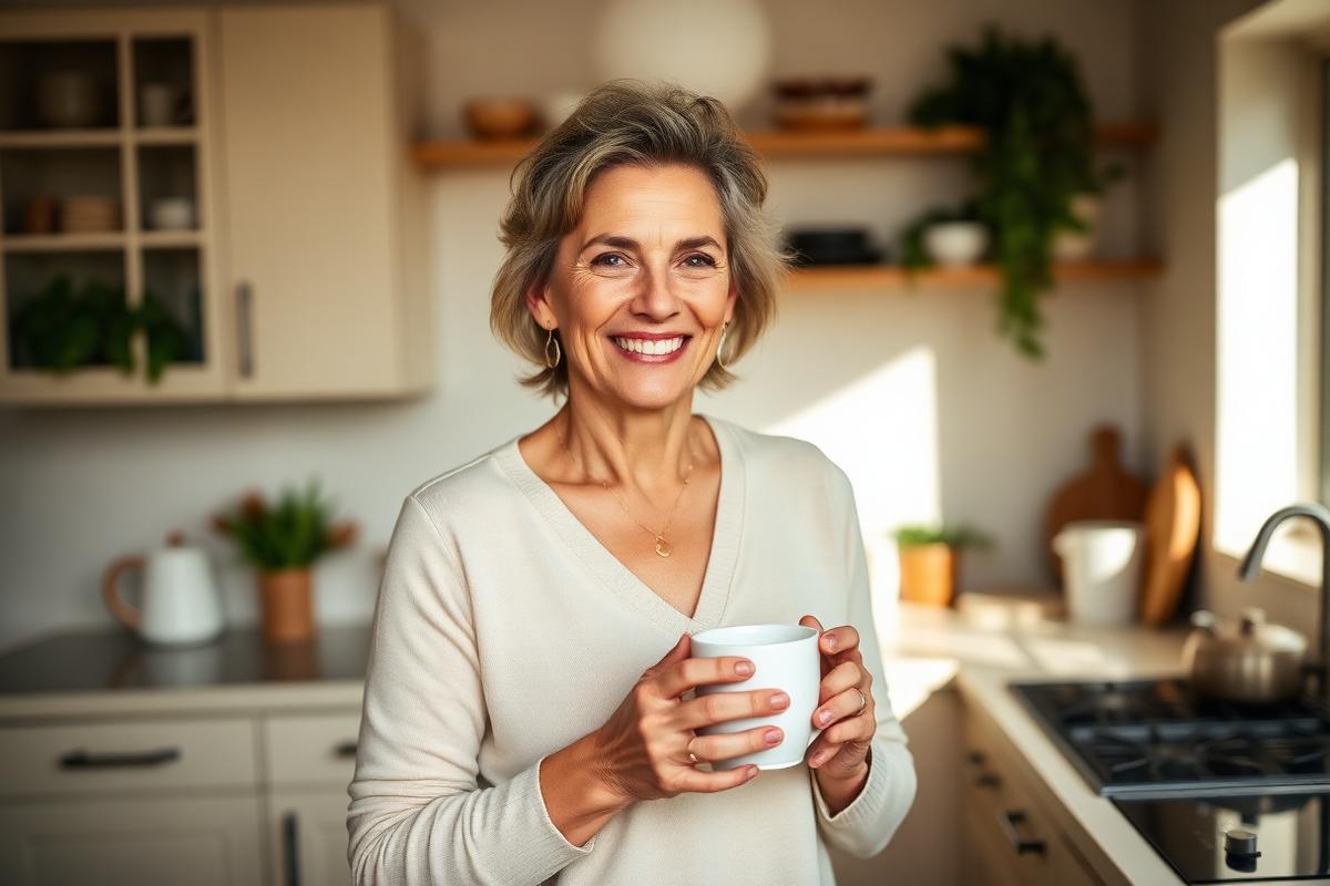 woman in her fifties relaxing at home